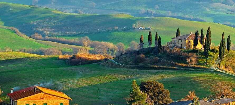 Smukke Toscana har sin helt egen charme med de hyggelige gårde og det bakkede landskab.