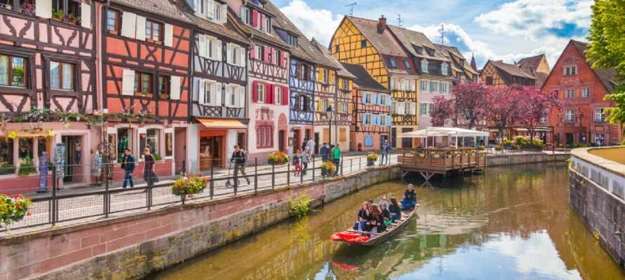 Colmar er kendt som Alsaces vinhovedstad og byder desuden på fine bindingsværkshuse langs floden, der flyder igennem byen.