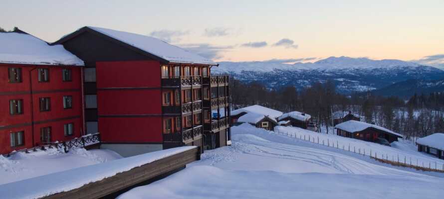 Bo på et traditionelt bjerghotel i Telemarks største skiområde med friluftsmuligheder lige uden for hotellet.
