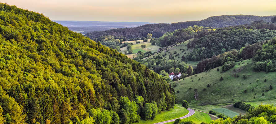 I bor midt i den naturskønne Franken-region, og I har udsigt til landskaberne fra hotellets tagterrasse.