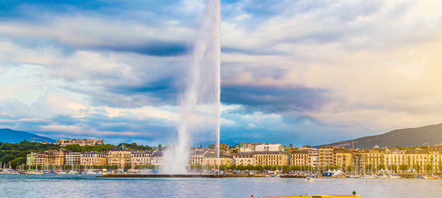 Genève er bl.a. kendt for de maritime omgivelser ved søen, med bjergene i baggrunden, og det op mod 140 meter høje sø-springvand.