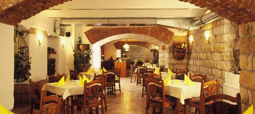 I hotellets atmosfærefyldte kælderrestaurant kan I bl.a. nyde gode middelhavsretter samt traditionelle tyske retter.